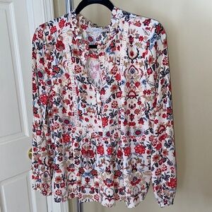 LOFT Multicolor Floral Blouse - Red, Blue, White